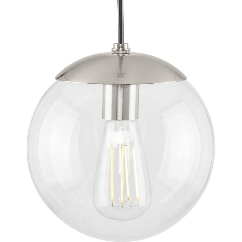 Atwell Collection 1-Light Clear Glass Brushed Nickel Small Pendant - 8 in x 8 in x 8.75 in - 8 in x 8 in x 8.75 in