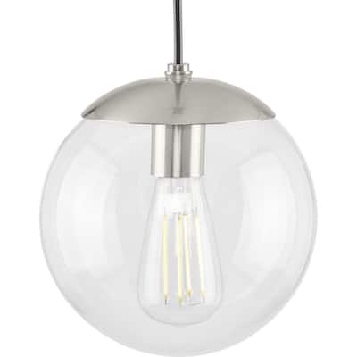 Atwell Collection 1-Light Clear Glass Brushed Nickel Small Pendant - 8 in x 8 in x 8.75 in
