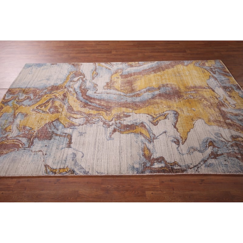 Contemporary Oriental Area Rug Hand-Knotted Modern Wool Carpet - 5'0" X 8'0"