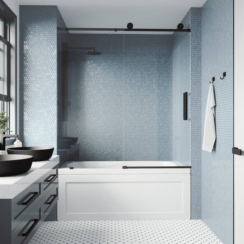 VIGO Elan 56" to 60" W x 66" H Frameless Sliding Tub Door in Matte Black - 56-60