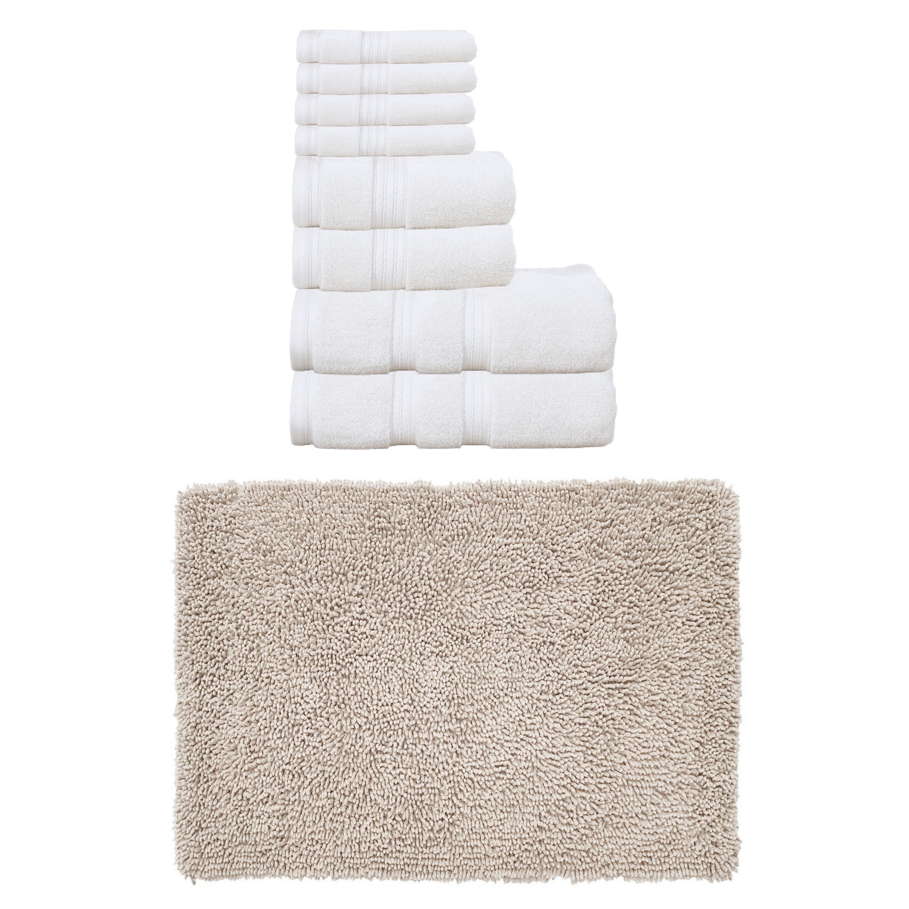 Home Weavers Fantasia Collection 100% Soft Cotton 8 Pc Bath Towel Set & 1 Pc Bath Rug, Machine Washable & Non Slip (Set of 9)