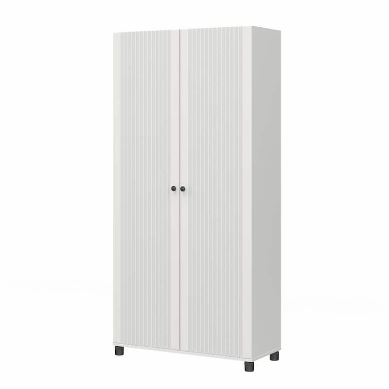 Avenue Greene Baldwin Fluted 36 in. Wide 2 Door Storage Cabinet, White