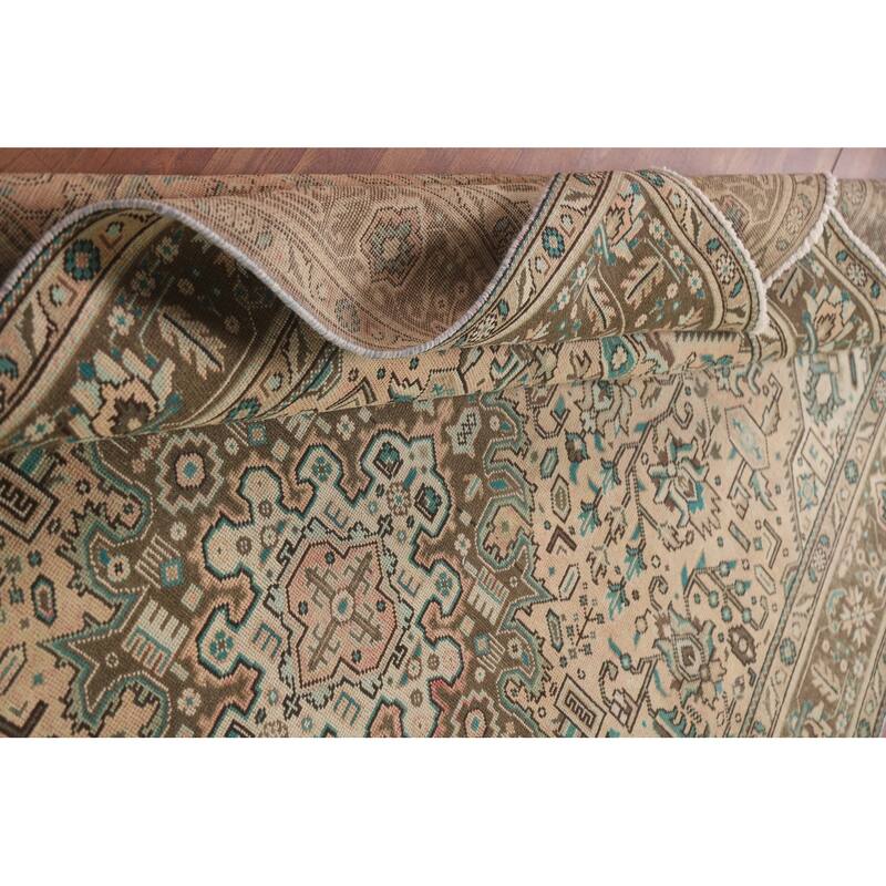 Hand Knotted Oriental 100% Wool Carpet Traditional Medallion Peach Tabriz Area Rug - 9' 5'' X 6' 7''