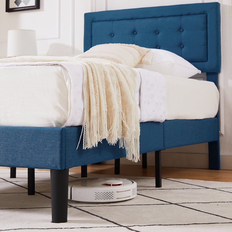 Modern Upholstered Platform Bed Frames with Adjustable Headboard,Blue Beds