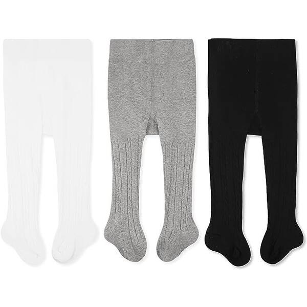 slide 2 of 6, CozyWay Cable Knit Cotton Leggings, 3 pair, white/lightgray/black