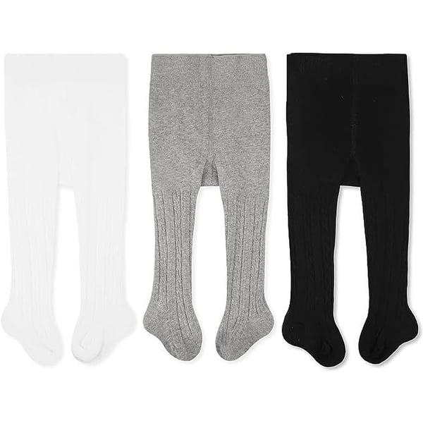 slide 2 of 6, CozyWay Cable Knit Leggings, 3 pair, white/lightgray/black