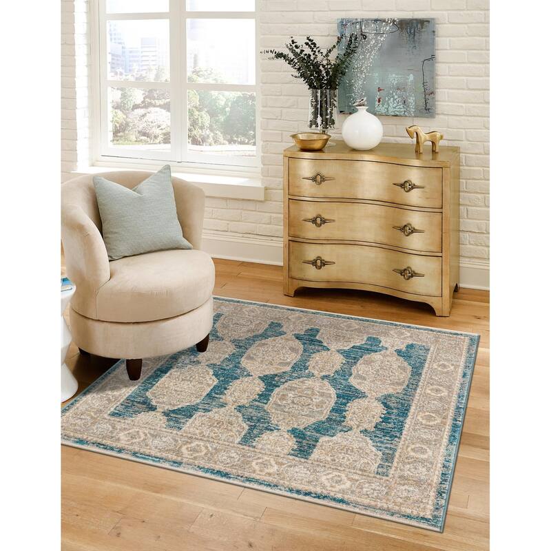 Traditional Nixa Collection Area Rug - 3'11" Square - Blue