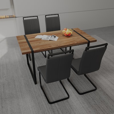 5-Piece Dining Table Set with Table and Ergonomic Chairs, Anti-Slip Foot Mats, Waterproof Tabletop, C-Shaped Chair Base