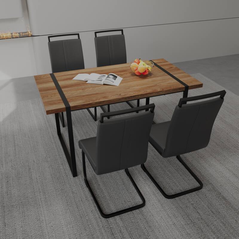 Modern 5-Piece Dining Set with MDF Rectangular Table & 4 High Back C-shaped Tube Chairs
