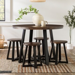 Walker Edison Rustic Solid Distressed Wood 5-Piece Dining Set - Bed ...