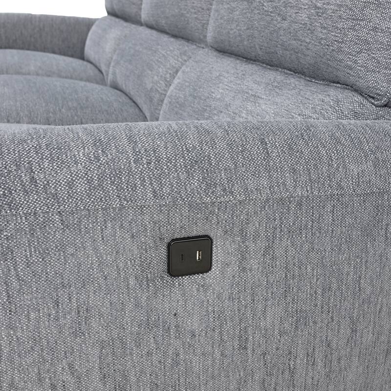 Furniture of America Pirel Modern Chenille L-Shaped Sectional Recliner with Chaise and USB Ports