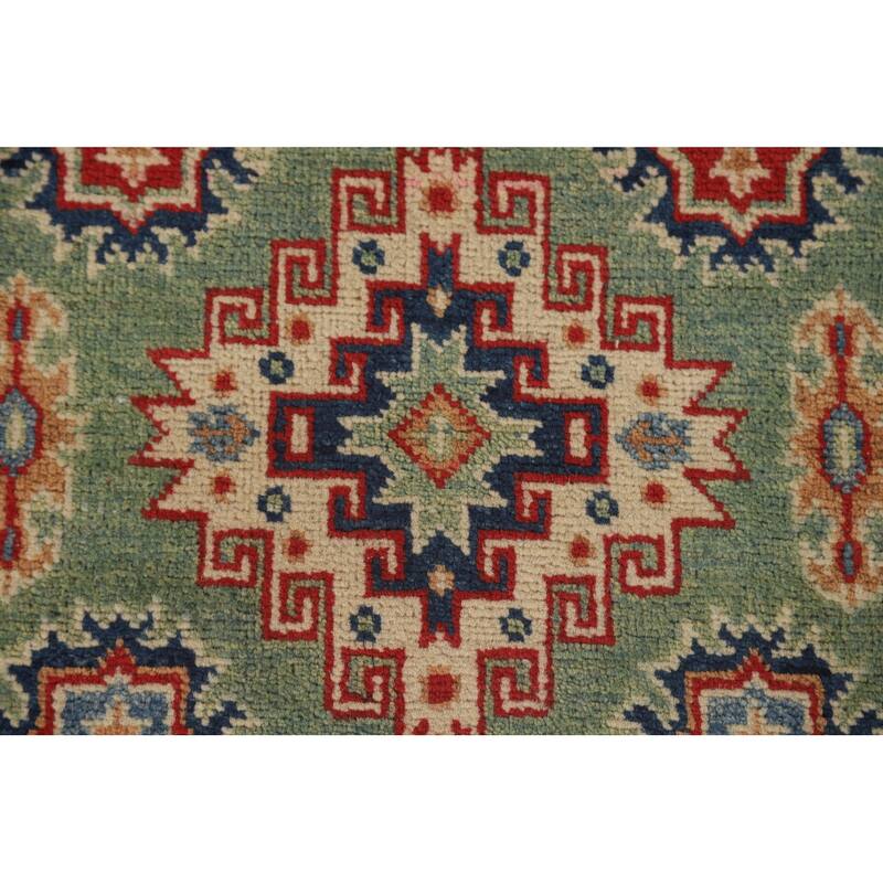 Green Kazak Runner Rug Handmade Wool Carpet - 2'8" x 9'7"