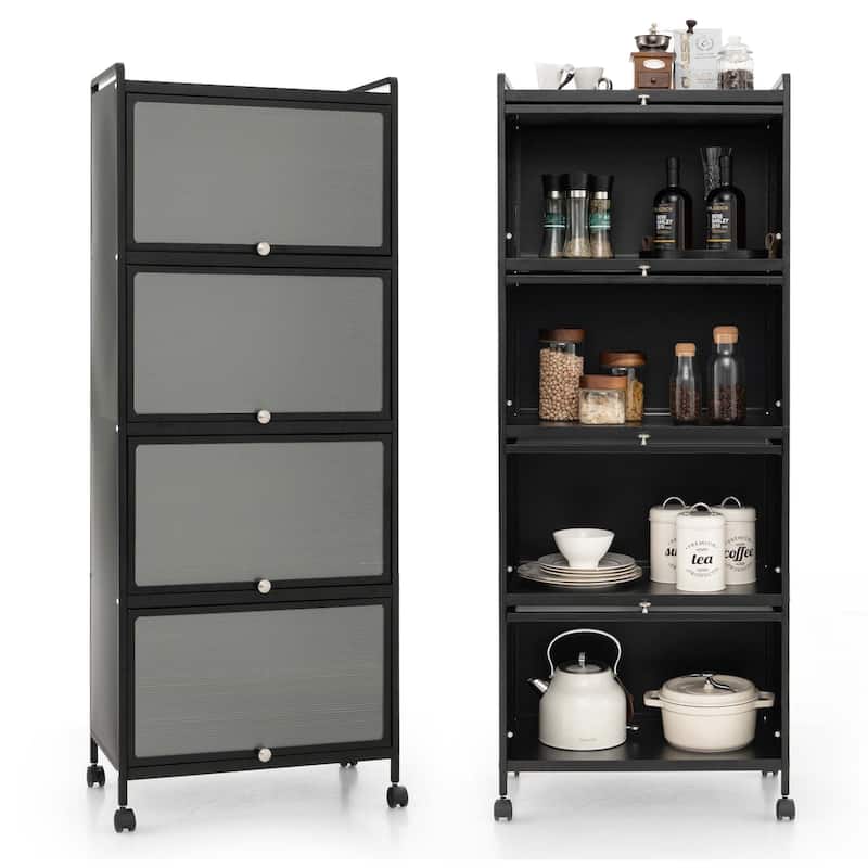 5-Tier Kitchen Baker's Rack Storage Cabinet w/ Mobile Microwave Stand - Black