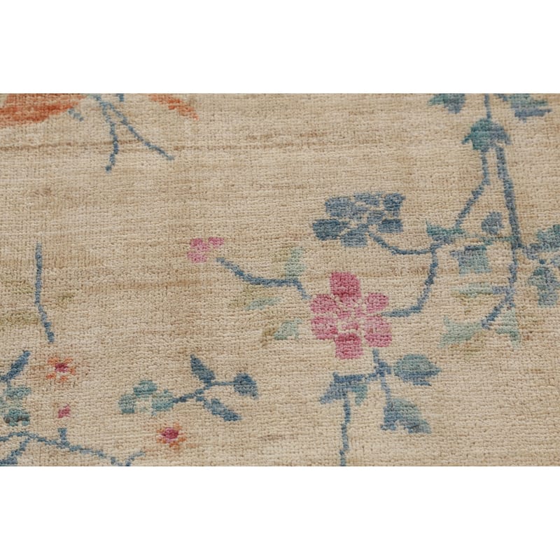 Hand Knotted Oriental 100% Wool Carpet Traditional Floral Beige & Ivories Art Deco Runner Rug - 10' 3'' X 3' 0''