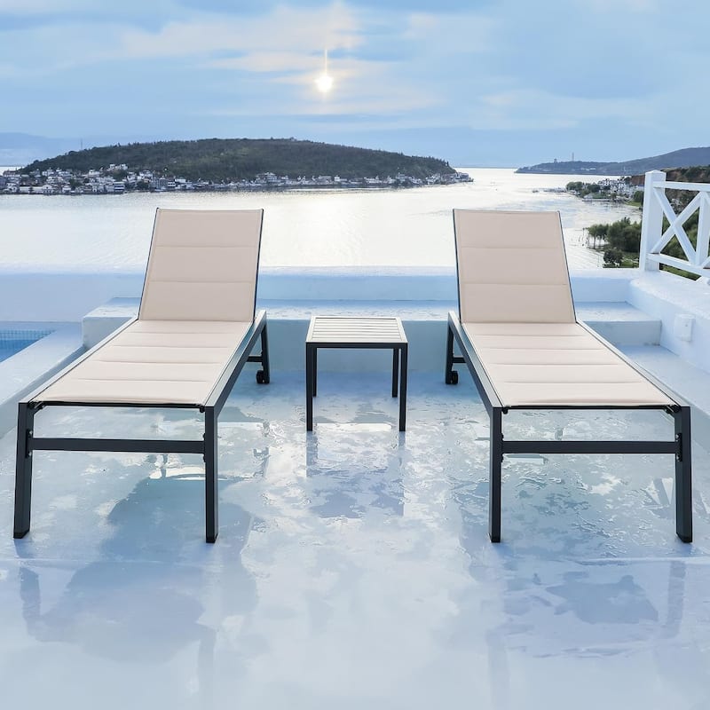 PURPLE LEAF Outdoor Chaise Lounge Set of 2 Aluminum Patio Lounge Chair with Wheels and Side Table