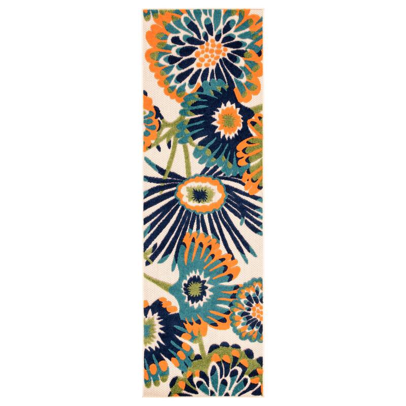 Balfour Indoor and Outdoor Floral Area Rug - 2'6" x 8' - Blue/Orange