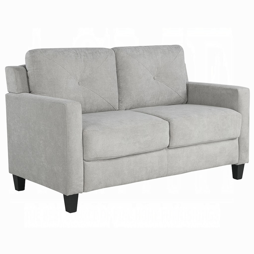 Royi Loveseat, Track Armrest, 58 Inch, Gray Fabric w Tufted Backrest