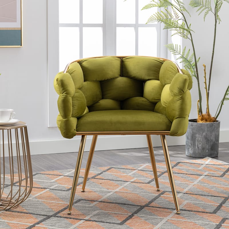 Simple Leisure Velvet Accent Chair Dresser Stool Set of 2, with Gold Metal Foot