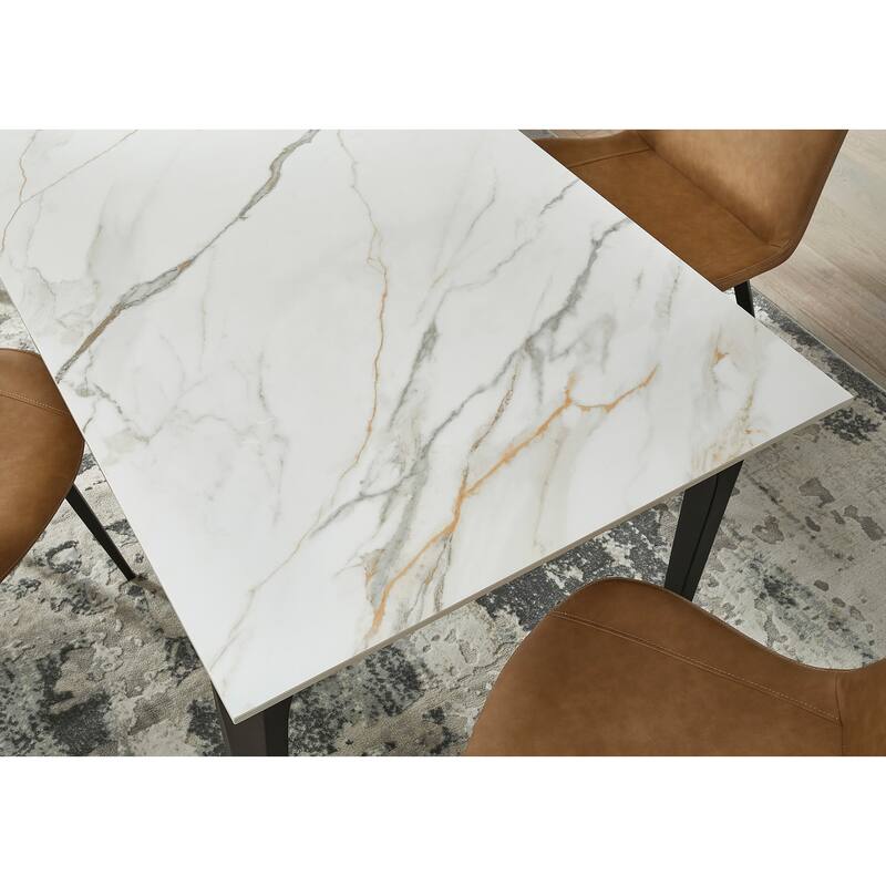 Nicoya Stone Top Rectangular Dining Table in Pumpkin Spice Stone and Black Metal - 30" x 32" x 71"