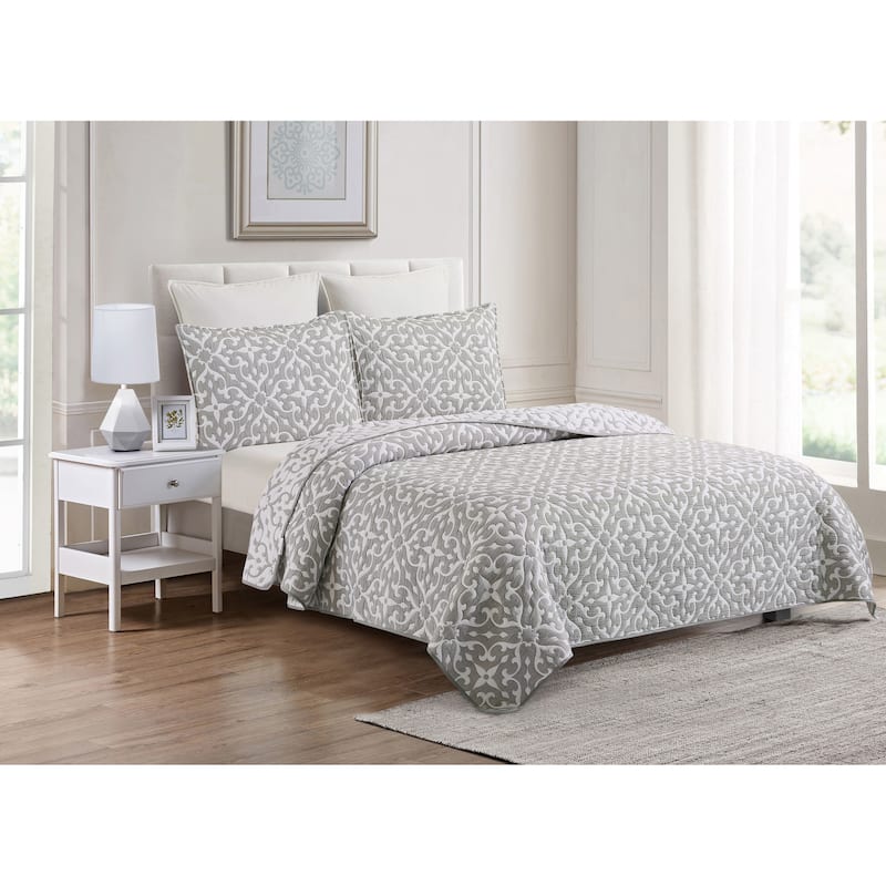 Medallion Jacquard Cotton Cover Quilt Set - Reversible and Machine Washable - 3 Piece - Queen