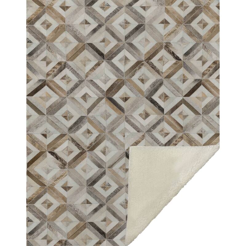 HomeRoots 50" X 70" Gray And Brown Geometric Microfiber Plush Throw Blanket
