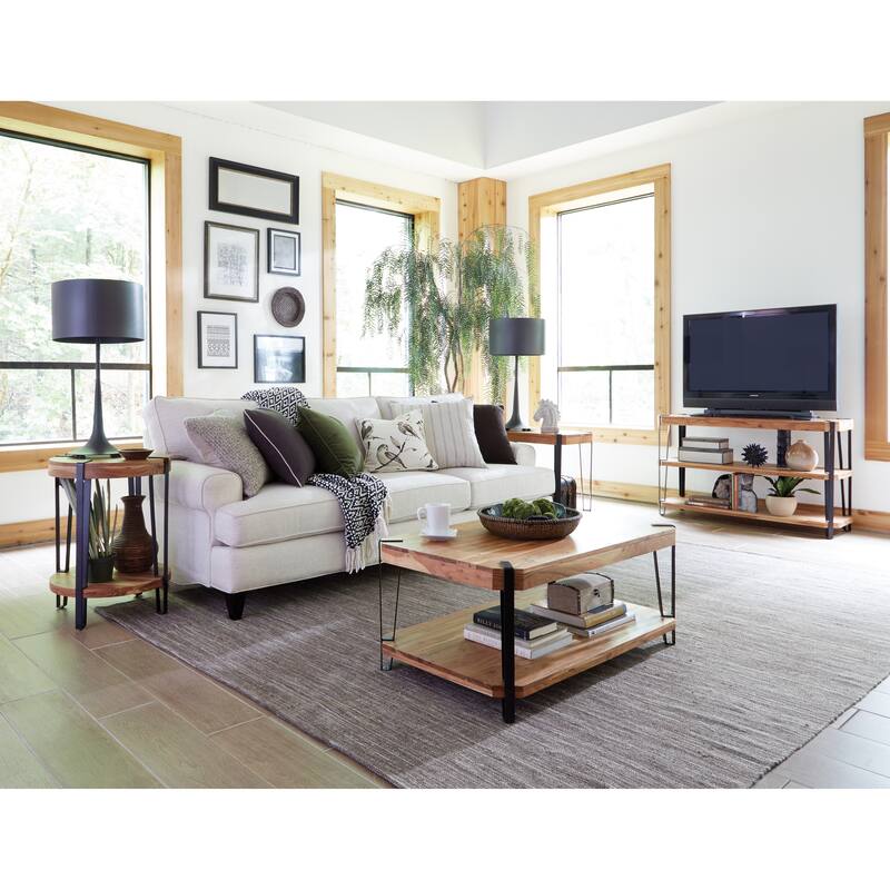 Ryegate Natural Solid Wood with Metal Round End Table