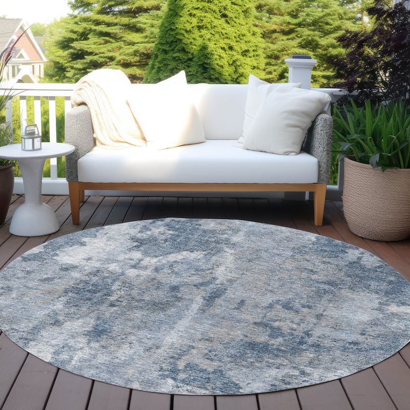 Machine Washable Indoor/ Outdoor Modern Ombre Chantille Rug - Blue - 8' x 8'