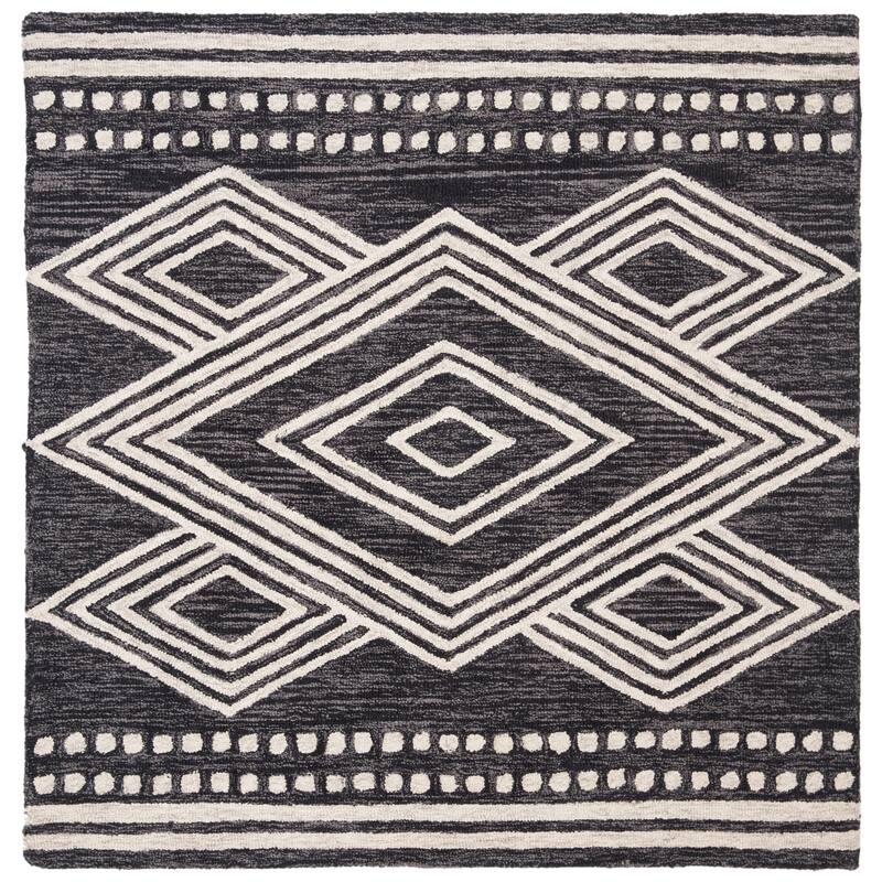 SAFAVIEH Handmade Micro-Loop Gudula Moroccan Wool Rug - 5' Square - Charcoal/Ivory