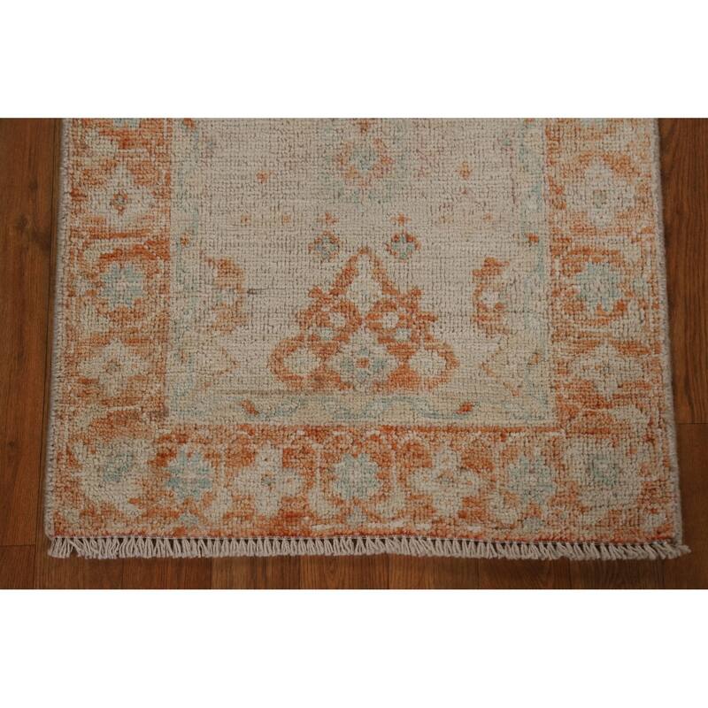 Geometric Oushak Turkish Traditional Oriental Wool Rug Hand-knotted - 1'11" x 3'10"