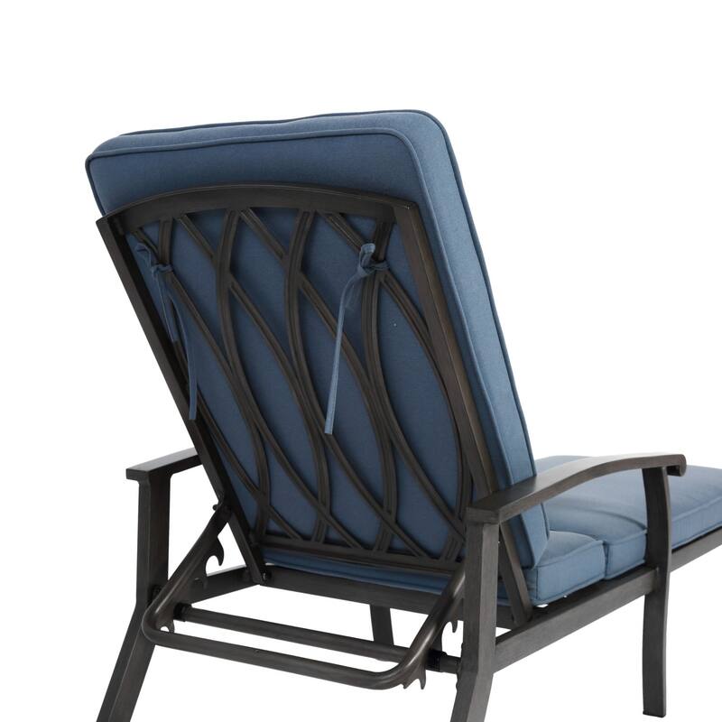 3-Piece Outdoor Cast Aluminum Chaise Lounge Chair Set with Side Table