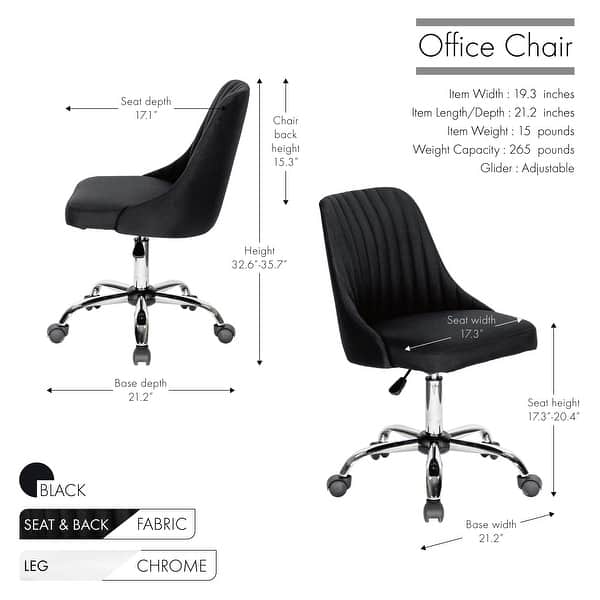 dimension image slide 2 of 5, Porthos Home Jarvis Fabric Upholstered Office Chair with Chrome Base