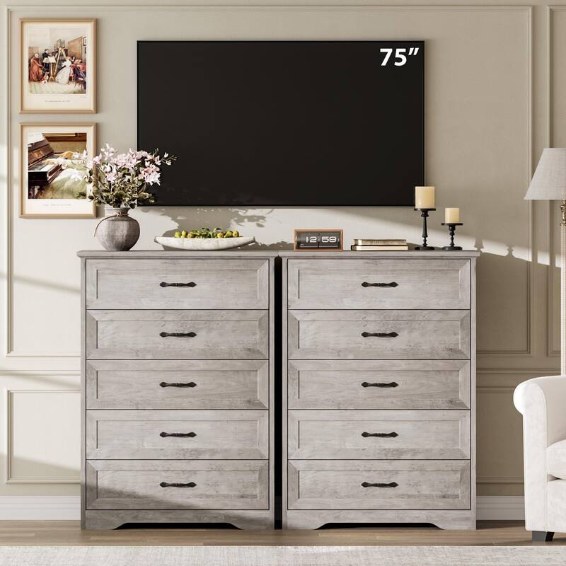 5/6 Drawers Dresser for Bedroom,Chest of Drawers with Wide Metal Handle,Farmhouse Modern Wooden Dresser