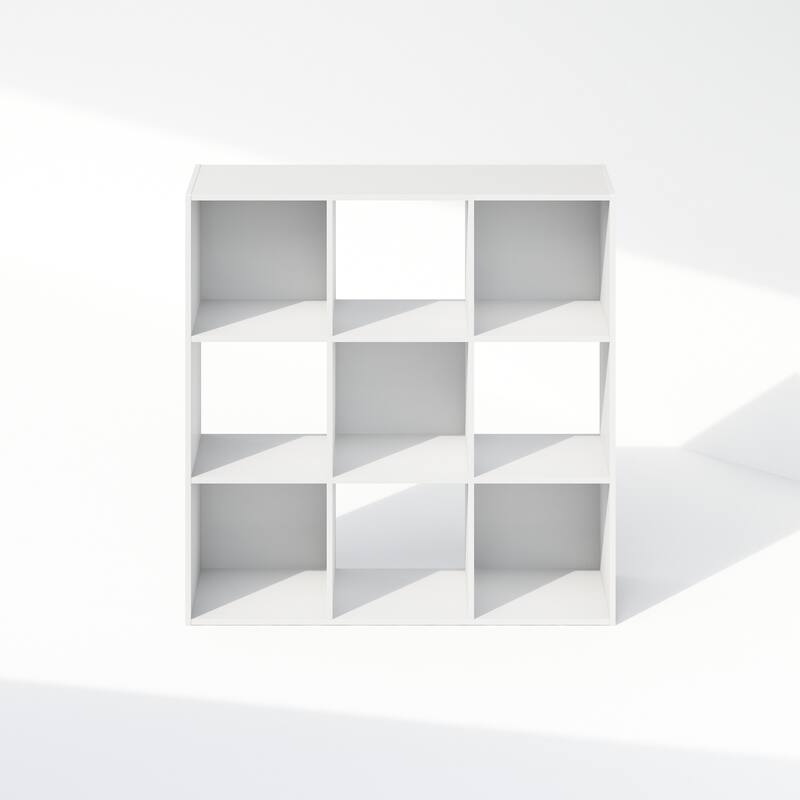 35.39 in. Tall White Wood 9-Shelf Bookcase