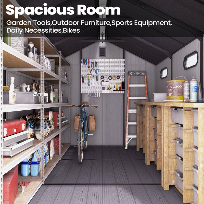 Pellebant 8X8/8X10/8X12 FT Resin Outdoor Storage Shed with Floor for Patio Furniture and Tools