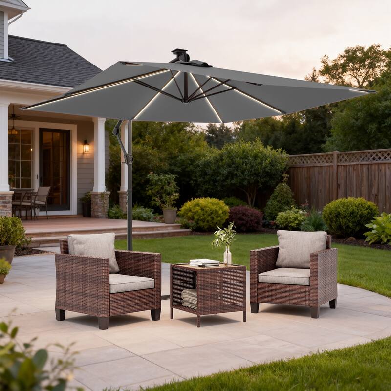 Outdoor 8.2x8.2FT LED lighted Patio Offset umbrella for Garden