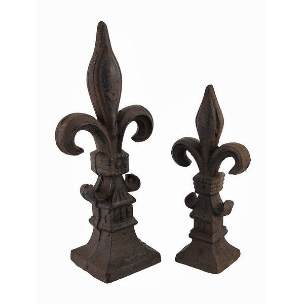 Set of 2 Cast Iron Fleur de Lis Home or Garden Accents - 10.5 X 4.5 X 3 inches