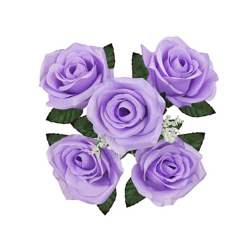 Set of 12 Lavender Artificial Open Rose Flower Stem Bush Bouquet 14in - 14" L x 7" W x 7" DP