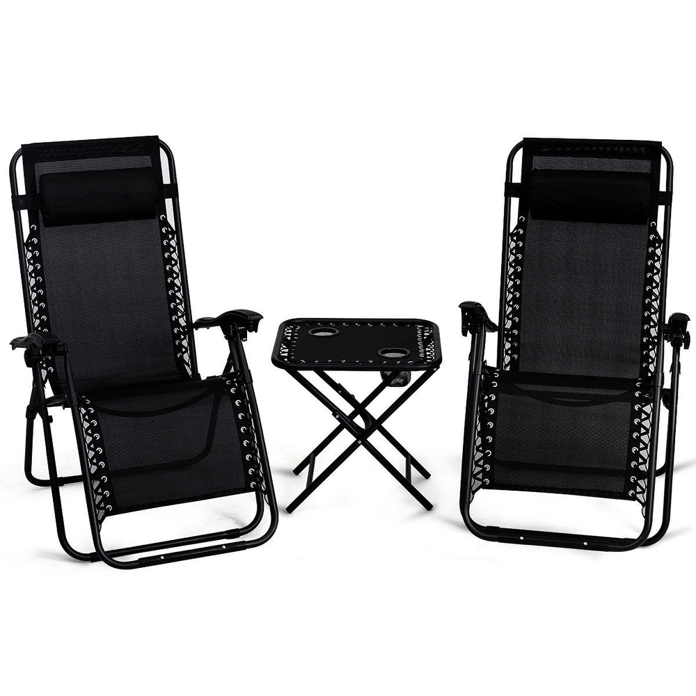 Grey Bonnlo 3 PCS Zero Gravity Chair Patio Chaise Lounge Chairs Outdoor Yard Pool Recliner Folding Lounge Table Chair Set 
