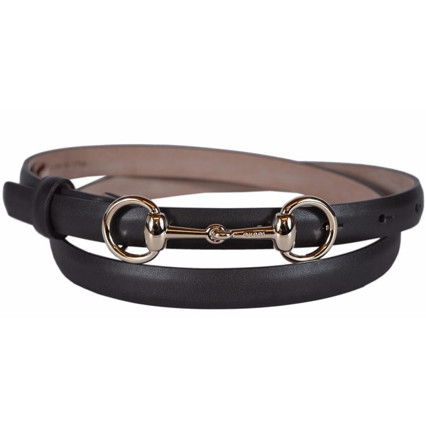 Gucci Women's 282349 BROWN Leather Horsebit Buckle Skinny Belt 42 105