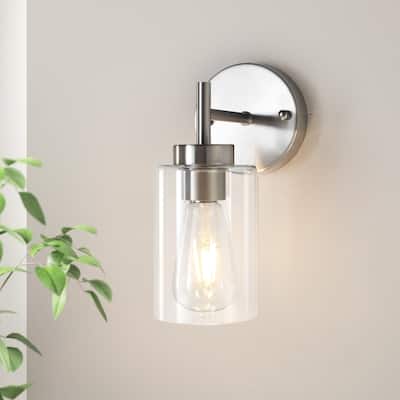 1-Light Modern Bathroom Vanity Light with Clear Glass Shades（Set of 2), Industrial Wall Sconces, Modern Wall Lights