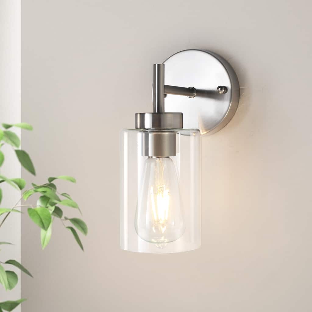 1-Light Modern Bathroom Vanity Light with Clear Glass Shades（Set of 2), Industrial Wall Sconces, Modern Wall Lights