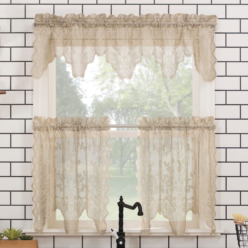 No. 918 Alison Floral Lace Sheer Rod Pocket Kitchen Curtain Swag/Tier Pair