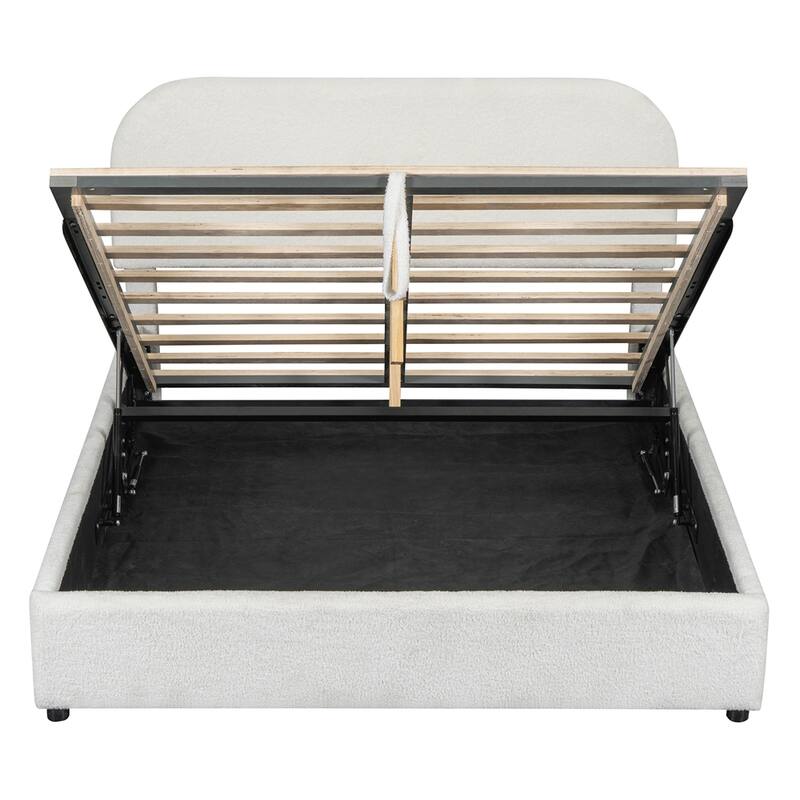 Queen Size Upholstered Platform Bed with Hydraulic Storage System