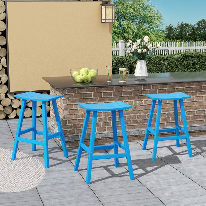 Laguna Hdpe All Weather Outdoor Patio 29" Saddle Seat Bar Stool (Set Of 3)