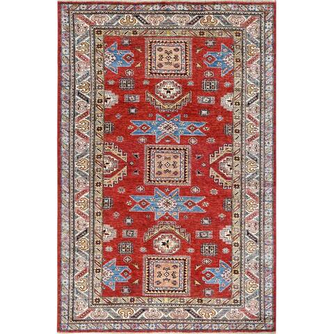 Hand Knotted Red Kazak with Wool Oriental Rug (6' x 9') - 6' x 9'