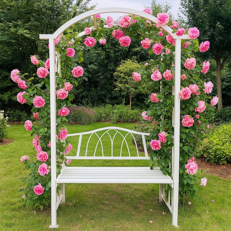 Aluminum Garden Arch with 2-Seater Bench
