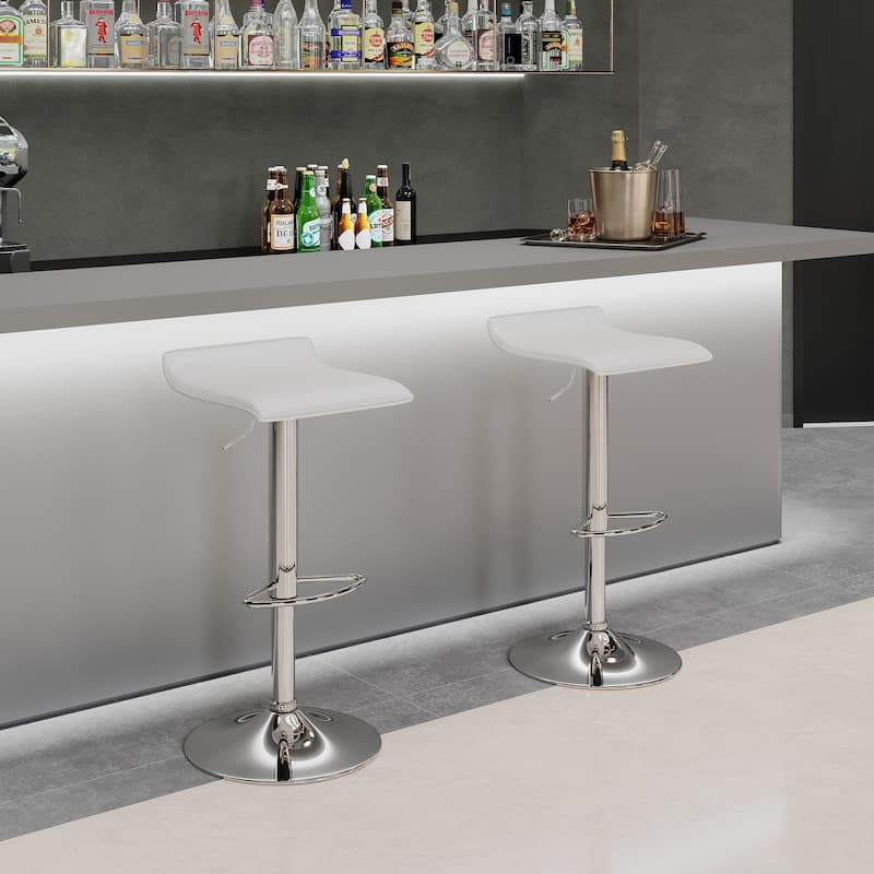 Faux Leather Upholstered Adjustable Barstools Airlift Counter Bar Pub Height Stools Set of 2