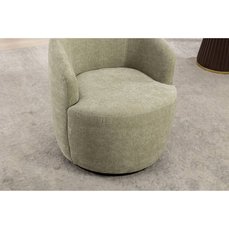 Light Green Chenille Modern 25.6" Upholstered Swivel Barrel Chair with Black Powder Coating and Metal Ring