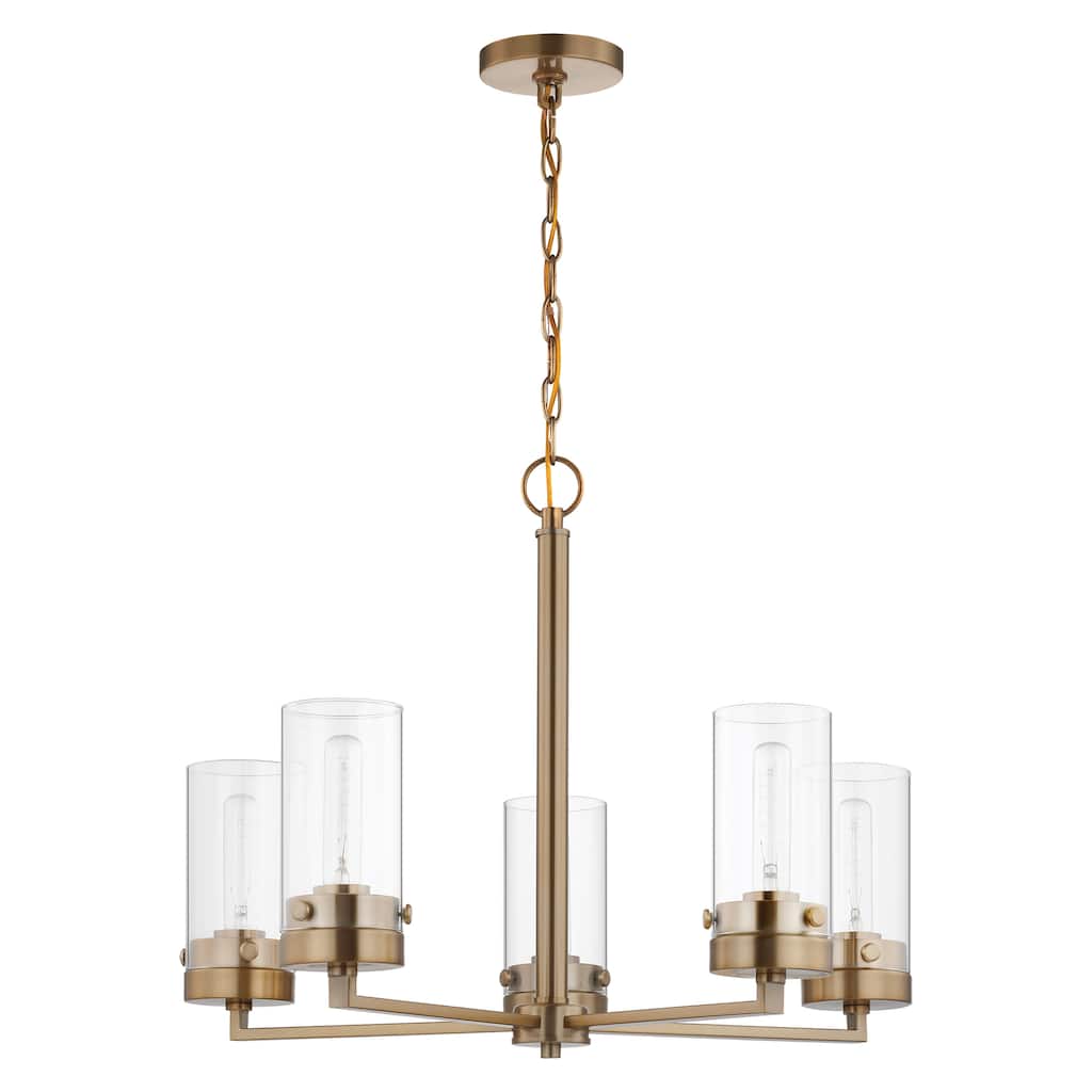 Intersection 5 Light Chandelier Burnished Brass with Clear Glass
