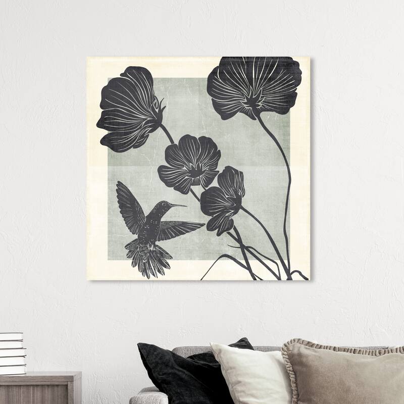 Wynwood Studio Canvas Floral and Botanical Pollen of the birds Black and Pastel Black Bohemian & Eclectic Wall Art Canvas Print - 40 x 40